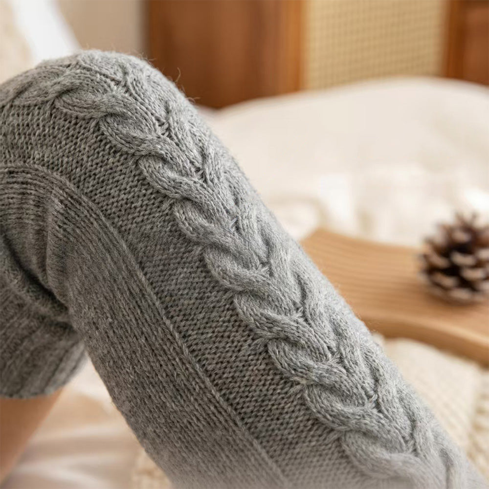 Women's Knitted Over Knee Socks Thick and Warm Long Stockings-Grey