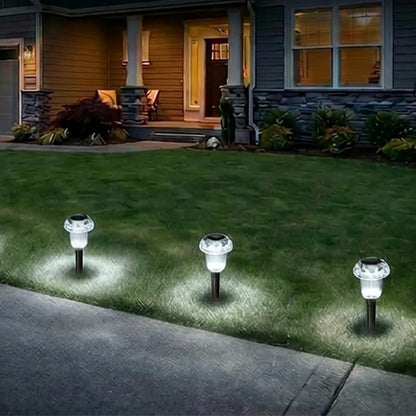 4 Piece Solar Mushroom Rhinestone Ground Stake Lights - White