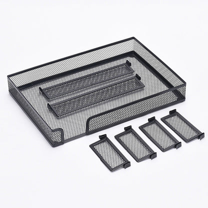 Mesh Desk Drawer Organizer Storage Tray with 6 Adjustable Compartments for Home Office Supplies