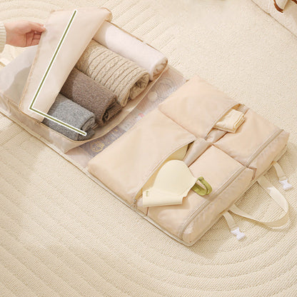 Multi-Compartments Hanging Storage Organizer Foldable Packing Cubes with Handle for Travel Beige