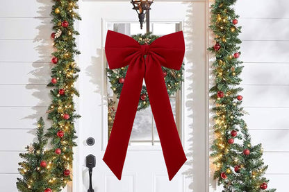 Large Christmas Bow Decoration Velvet Hanging Ornament for Tree Wall Door Decor