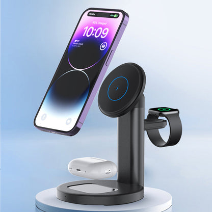 3-in-1 Wireless Magnetic Charging Station Charger Stand for iPhone Apple Watch AirPods Wireless Charging Phone Black