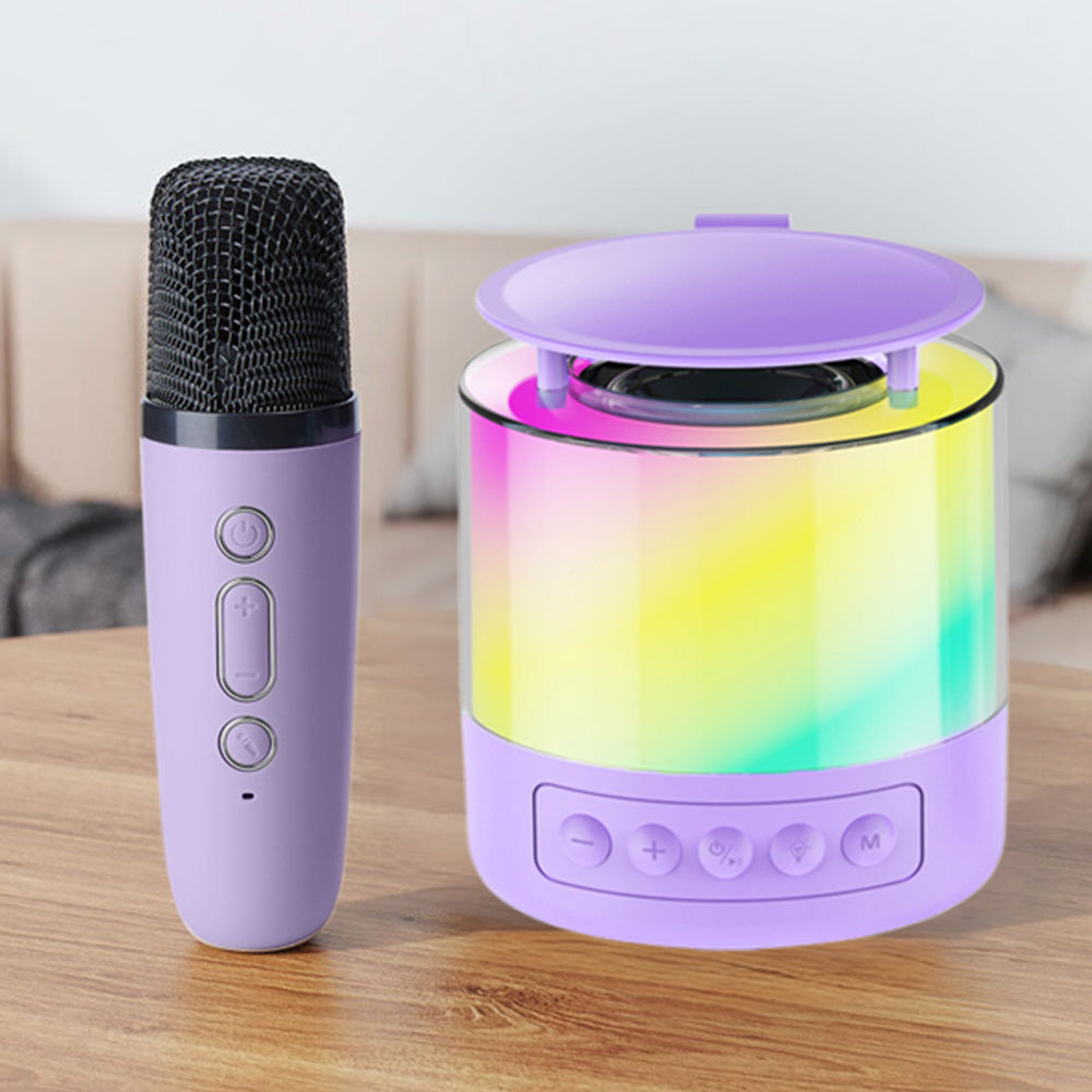 Bluetooth Karaoke Machine with 2 Wireless Microphones Mini Singing Speaker with Colorful Light Purple