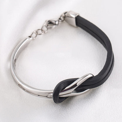 PU Leather Bracelet Geometric Stainless Steel Mens Bracelet