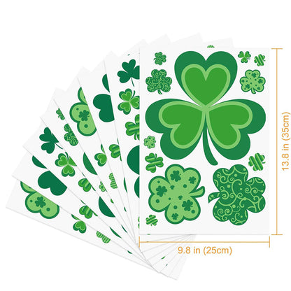 8 Sheets of Static Cling Green Stickers for St Patricks Day Decor Shamrock Window Stickers