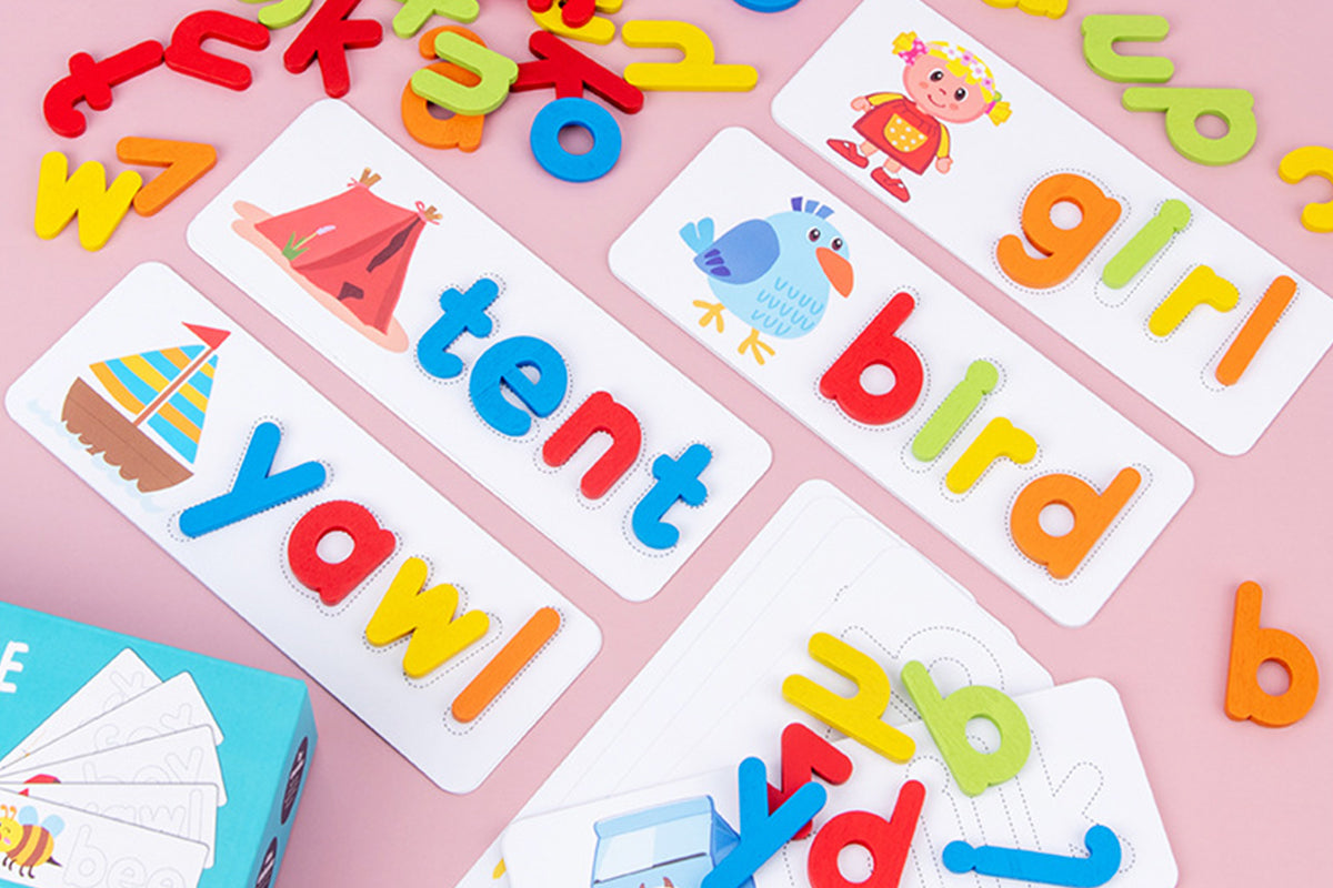 2Pcs Wooden Puzzle Spelling Words Game Educational Toy Word Spelling Matching Game