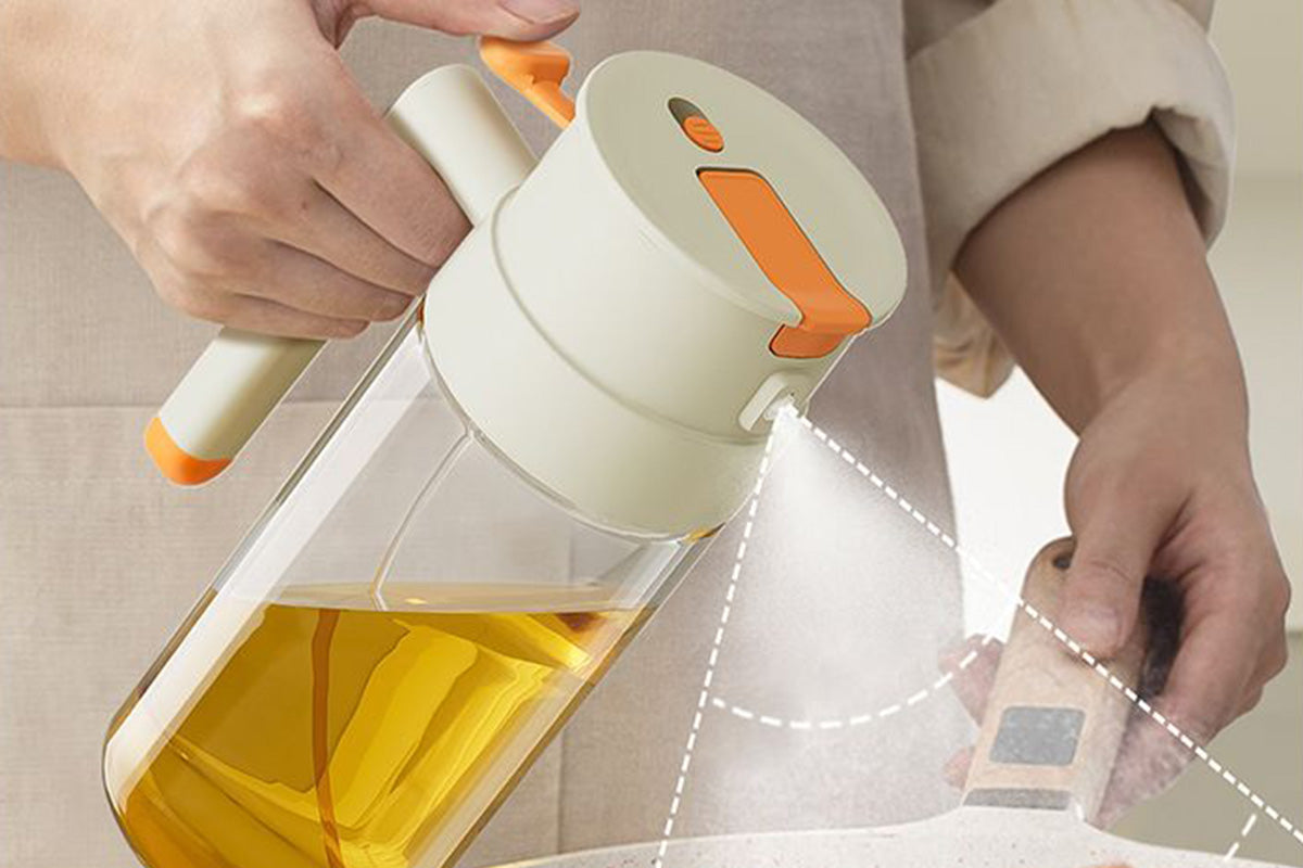 2 In 1 650ml Oil Sprayer Olive Oil Dispenser Bottle For Cooking Baking BBQ -Grey