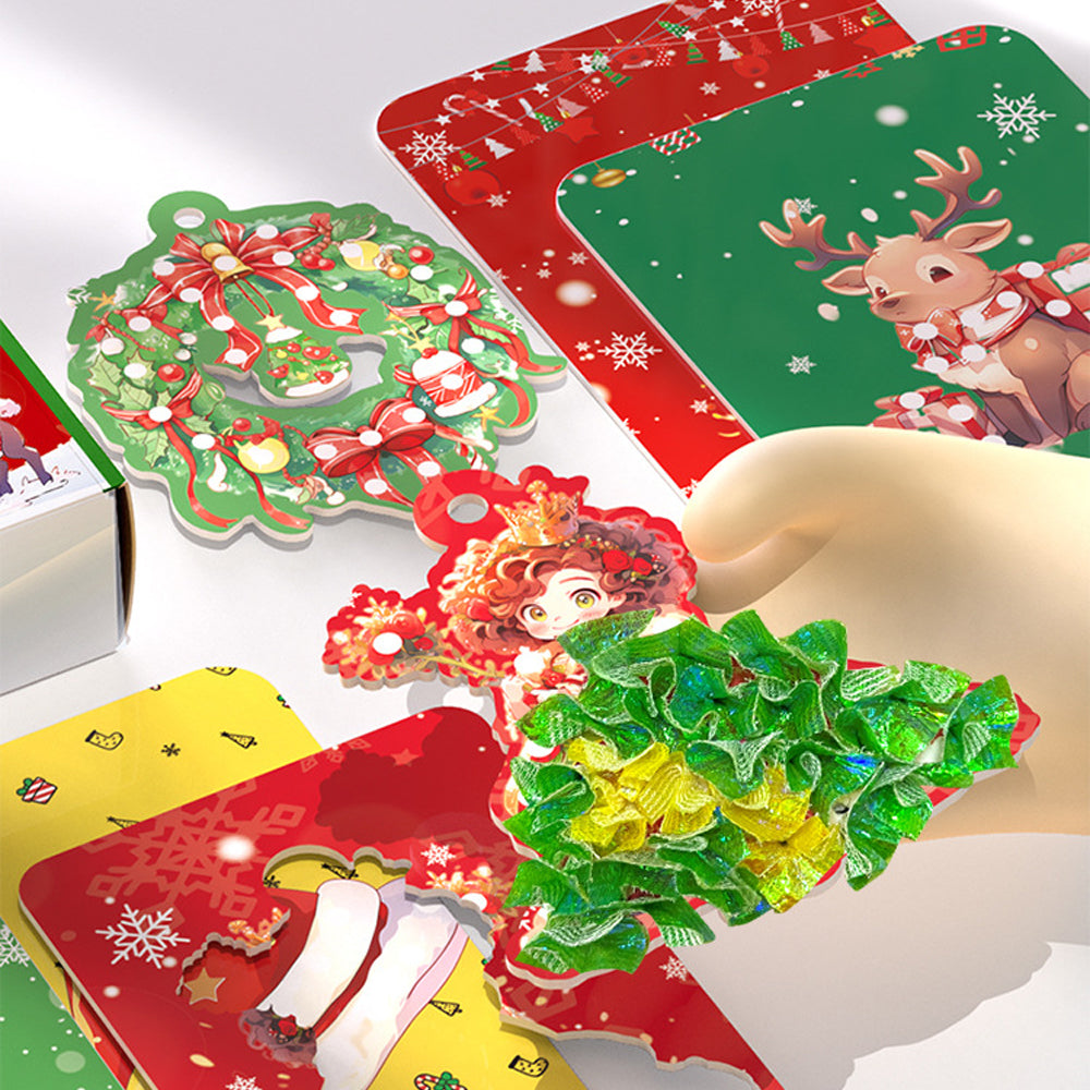 24 Christmas Theme Puncture Painting Poke Kit Art DIY Toys Christmas Tree Ornaments