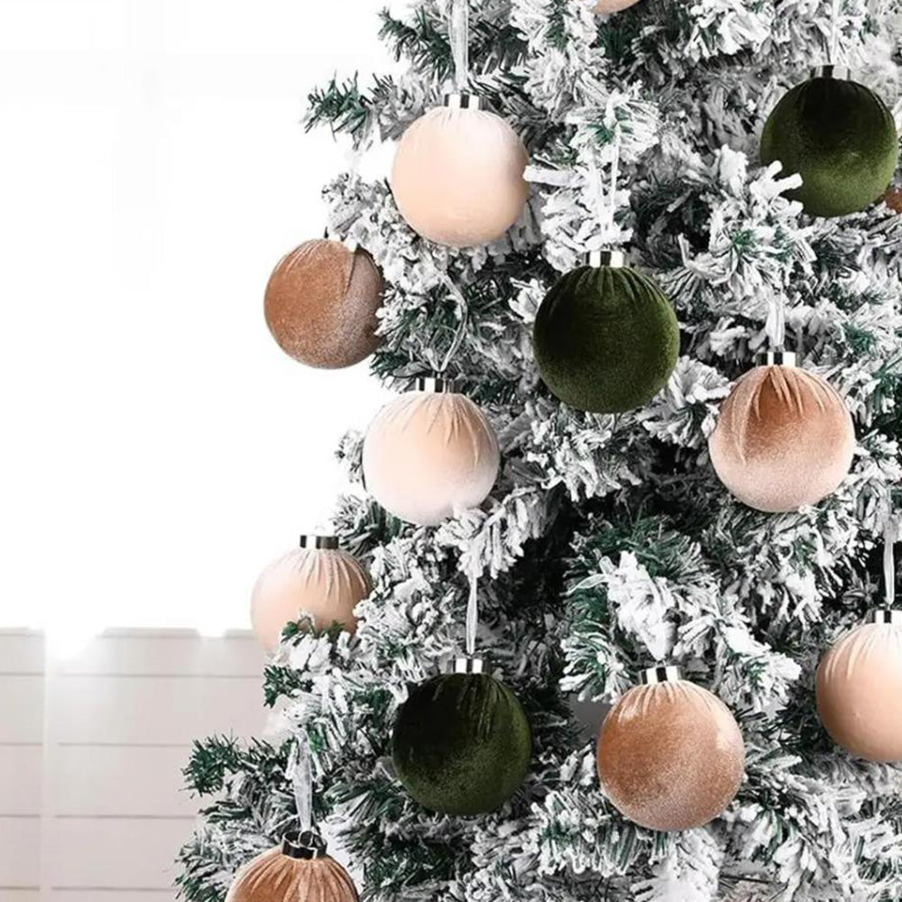 15Pcs Set Christmas Tree Ornaments 6cm Velvet Balls Xmas Decorations Green