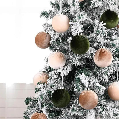 15Pcs Set Christmas Tree Ornaments 6cm Velvet Balls Xmas Decorations Green