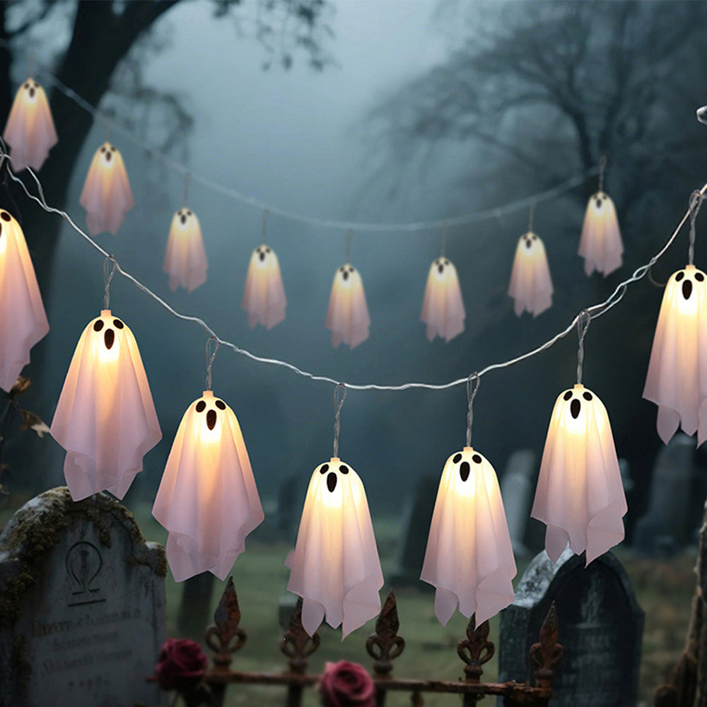 10 Ghost Halloween Hanging Light String with 8 Modes