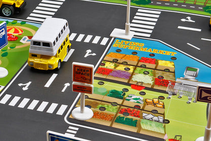 58Pcs Floor Play Mat Rug Traffic Road Signs Car Track City Carpet Toy with 10 Trees