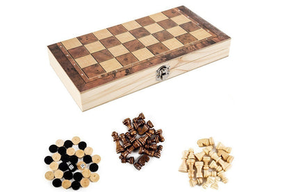 3 In 1 Chess Backgammon Checkers Set Wooden Chess Set Board Game