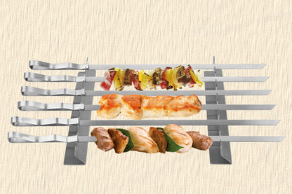6Pcs Stainless Steel BBQ Skewer Rack Set with 2Pcs Holders for Meat and Vegetables