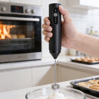 3-Speed Electric Milk Frother with 304 Stainless Steel Whisk-Black