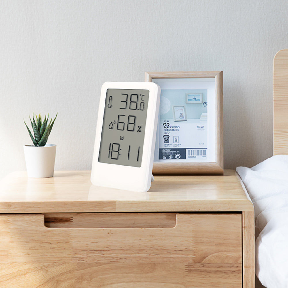 Multi-functional Digital Humidity Indoor Hygrometer Thermometer Temperature Meter Alarm Clock White