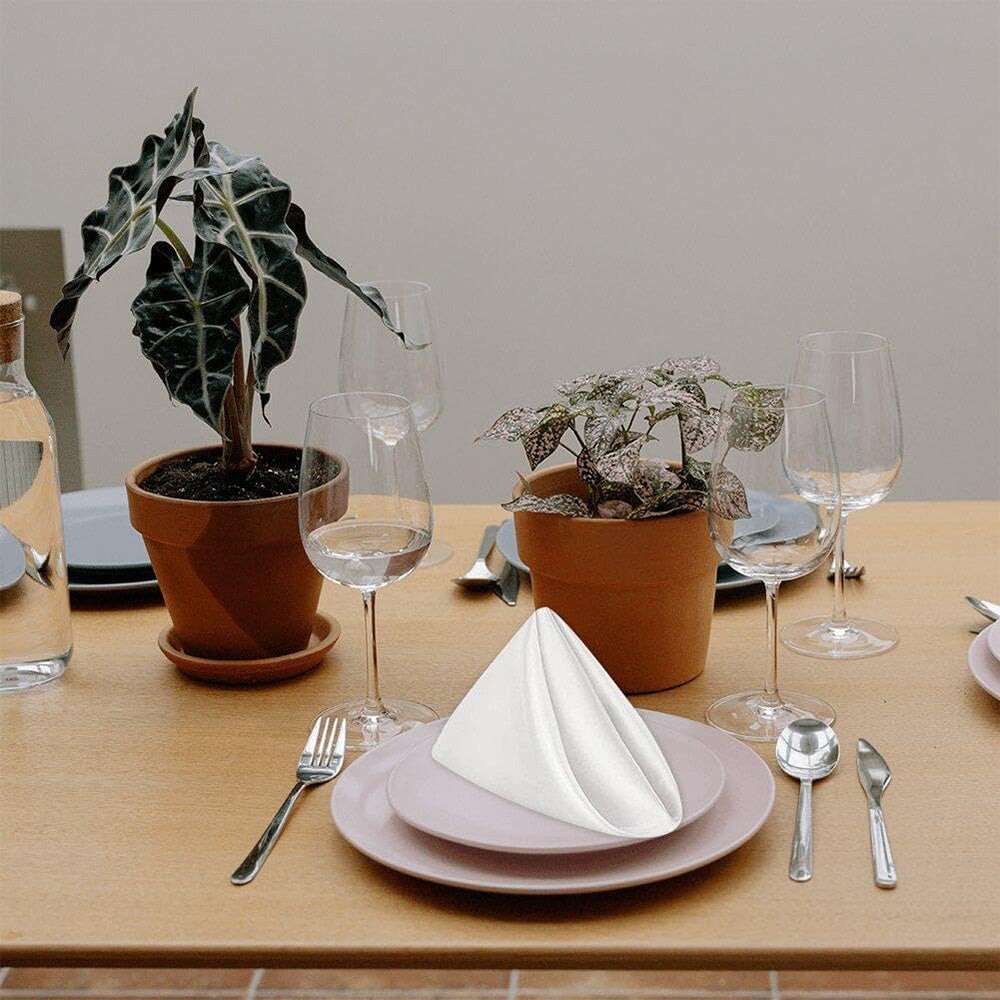 10 Pack Polyester Satin Dinner Napkins for Weddings Hotels Dining - White