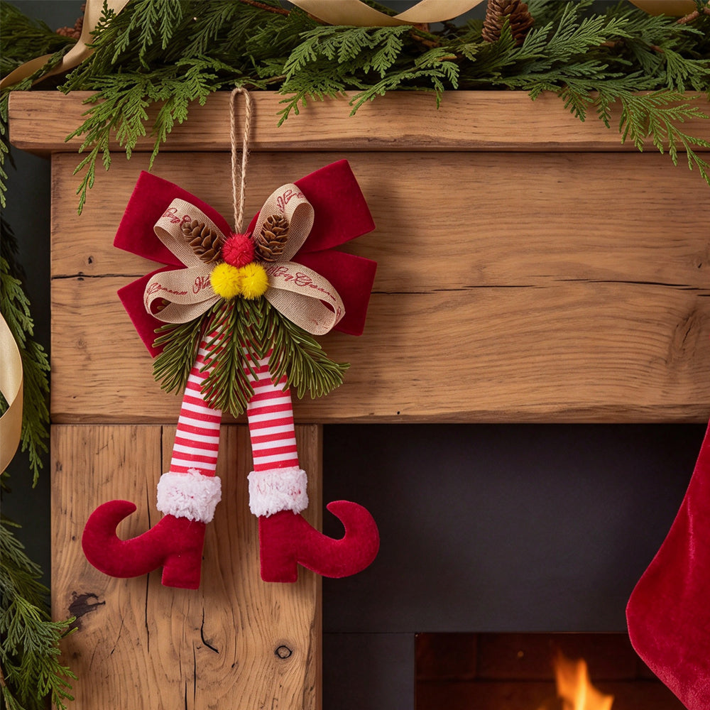 Christmas Bow Elf Leg Hanging Ornaments Christmas Tree Decor - Red