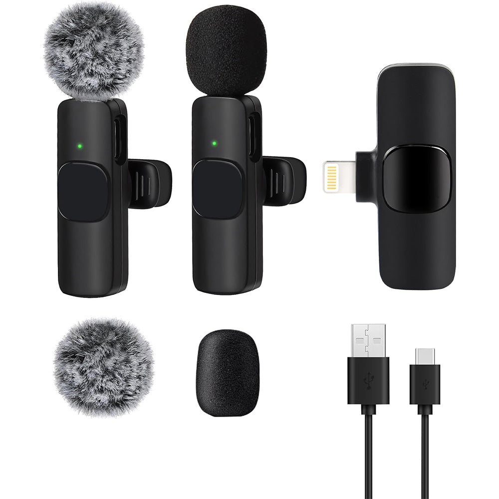 2-in-1 Wireless Lavalier Microphone Video Audio Recording Mic for Live Vlog Recording