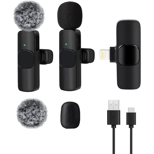 2-in-1 Wireless Lavalier Microphone Video Audio Recording Mic for Live Vlog Recording