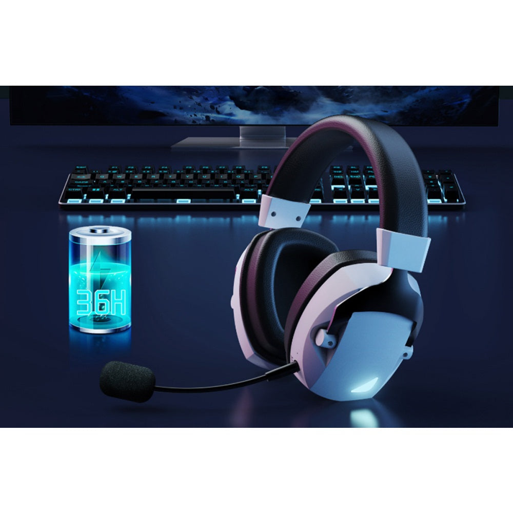 Wireless Gaming Headset Bluetooth 5.3 Wireless Gaming Headphones Detachable Flexible Microphone-White