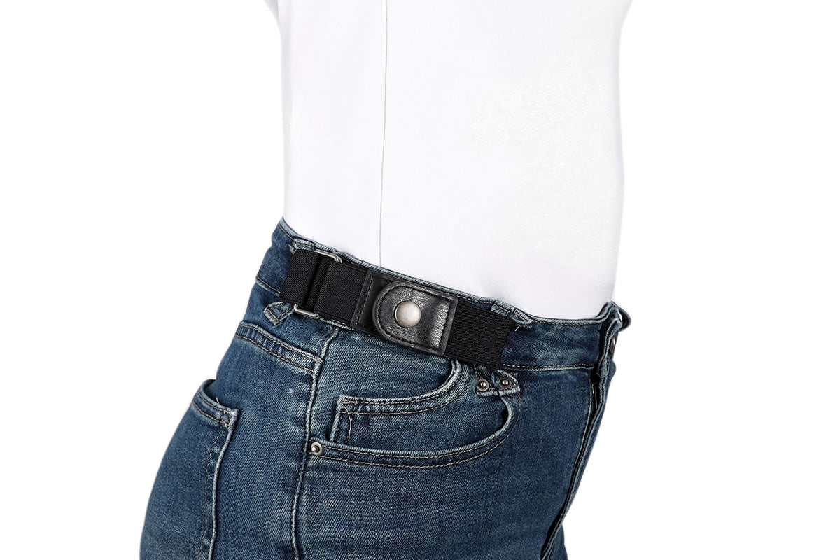 2 Piece Elastic Side Buckle Belt - Black