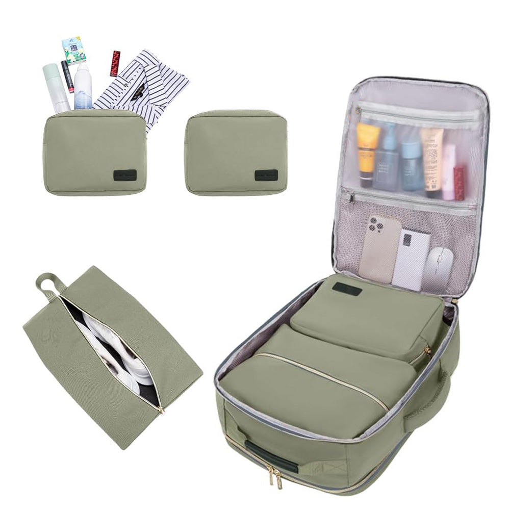 4Pcs Set Travel Luggage Bags 40L Backpack fits 17 inch Laptop with 3 Packing Cubes Green