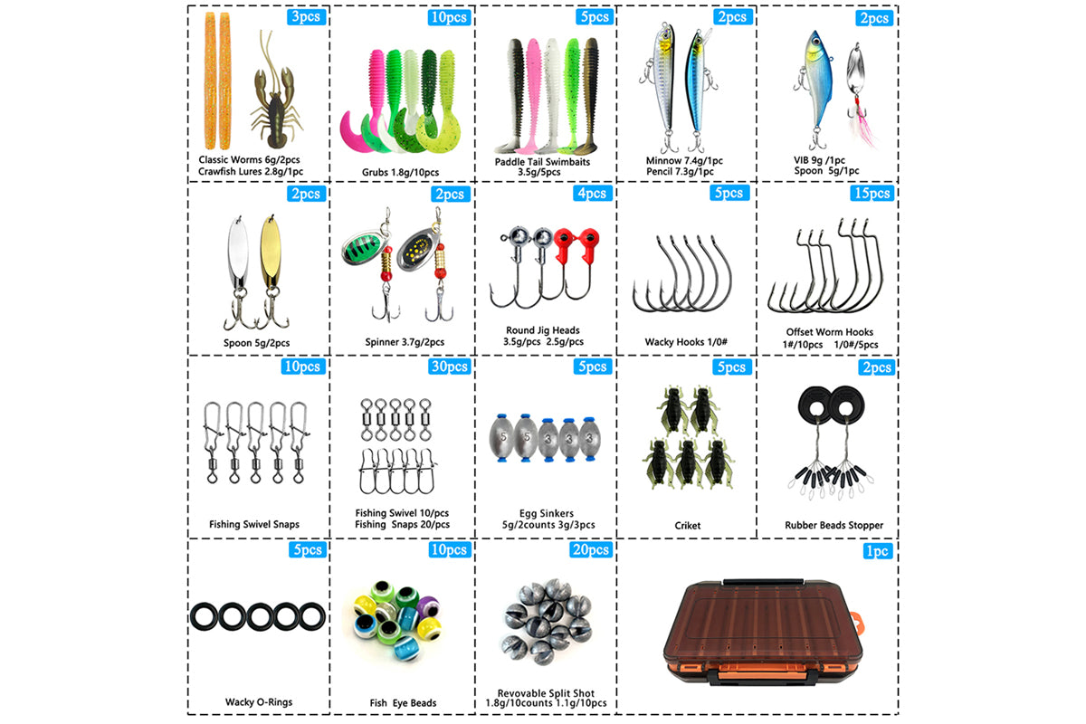 138Pcs Fishing Lures Tackle Bait Kit Tackle Box Fishing Bait Lure Gear Kit