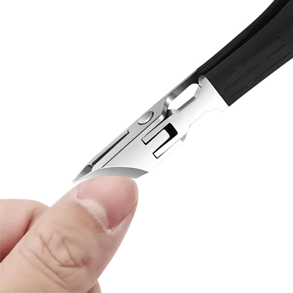 3 Piece Slanted Nail Clipper Set with File and Cleaner Tool - Black