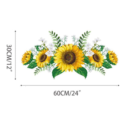 Sunflower Wall Stickers with Green Leaves Wreath Wall Decals