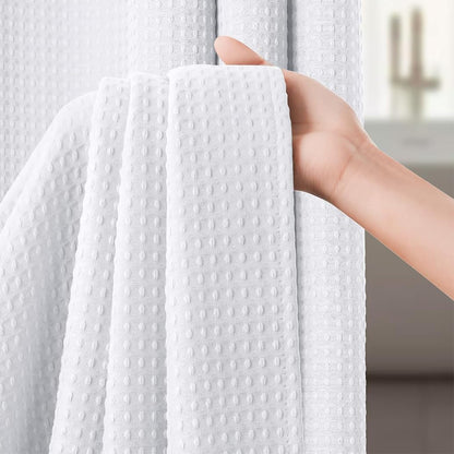Waffle Weave Water Resistant Shower Curtain - White