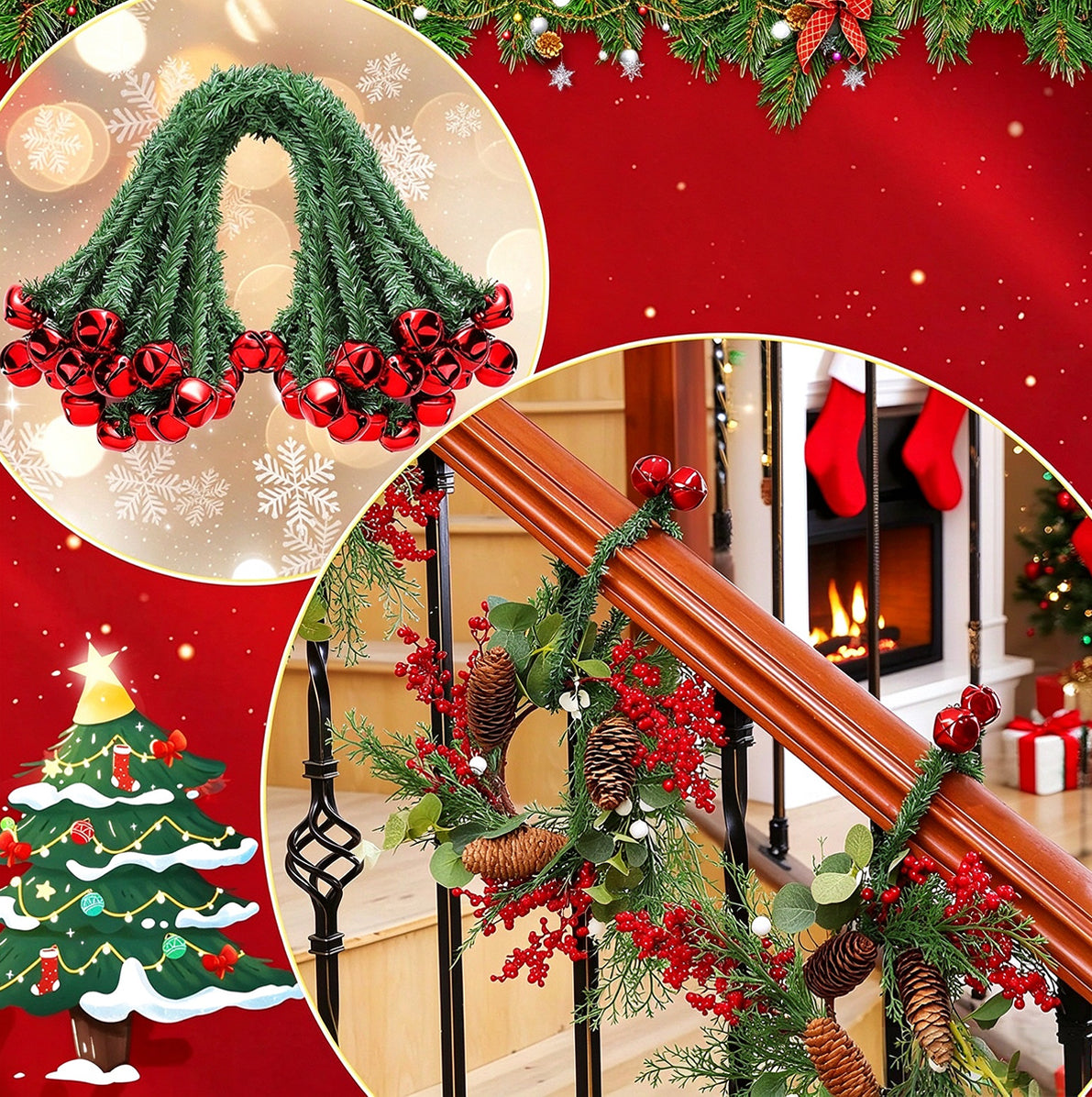 25 Christmas Wreath Twist Ties with Bells for Garland and Railings - Red