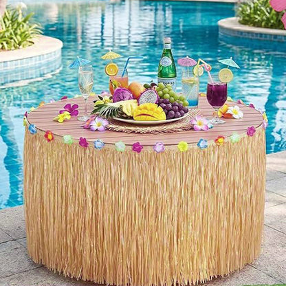 Straw Color Tassel Table Skirt for Hawaiian Beach Parties