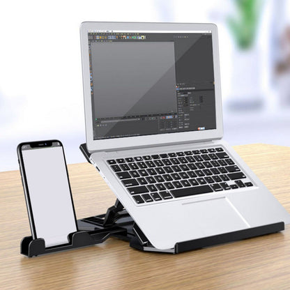2 in 1 Adjustable Laptop Stand with Phone Holder Foldable Cooling Computer Stand Black
