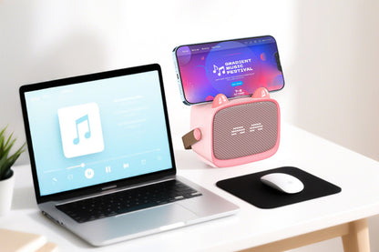Karaoke Machine Toys Gifts Portable MP3 Player with 2 Wireless Microphone -Pink