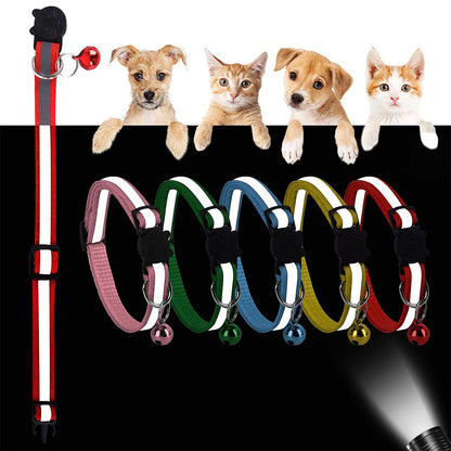 12 Pcs Reflective Cat Collar Kitten Safety Collar with Bell and ID Tags