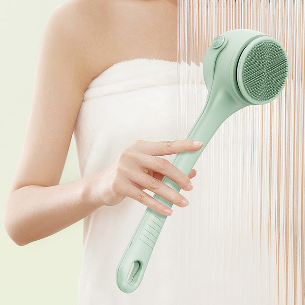 Electric Body Back Scrubber for Shower Dual Handle Bath Brush for Exfoliating Massage Green