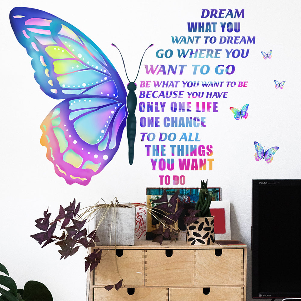 Inspirational Butterfly Wall Decals Stickers Removable Colorful Butterfly and English Alphabet Graffiti Wall Stickers