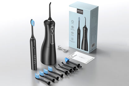 Sonic Electric Toothbrush and Water Flosser Combo with 4 Brush Heads -Black