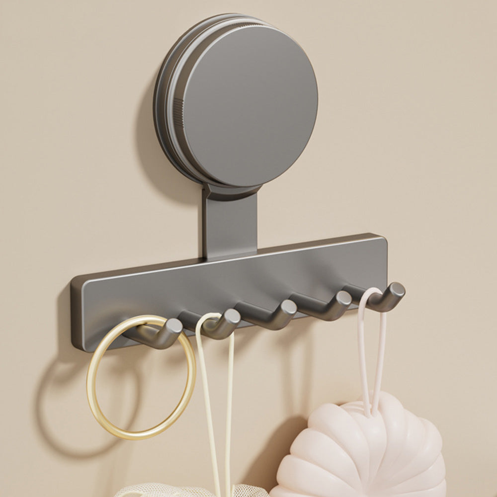 5 Hook Suction Cup Towel Rack Wall Mounted No Drill Bathroom Holder for Shower-Grey