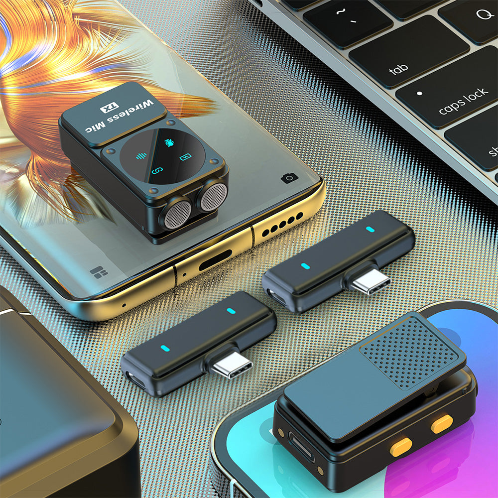 2Pcs Wireless Microphone with 2 Receivers for Lightning and USB C Device Plug ands Play Microphone