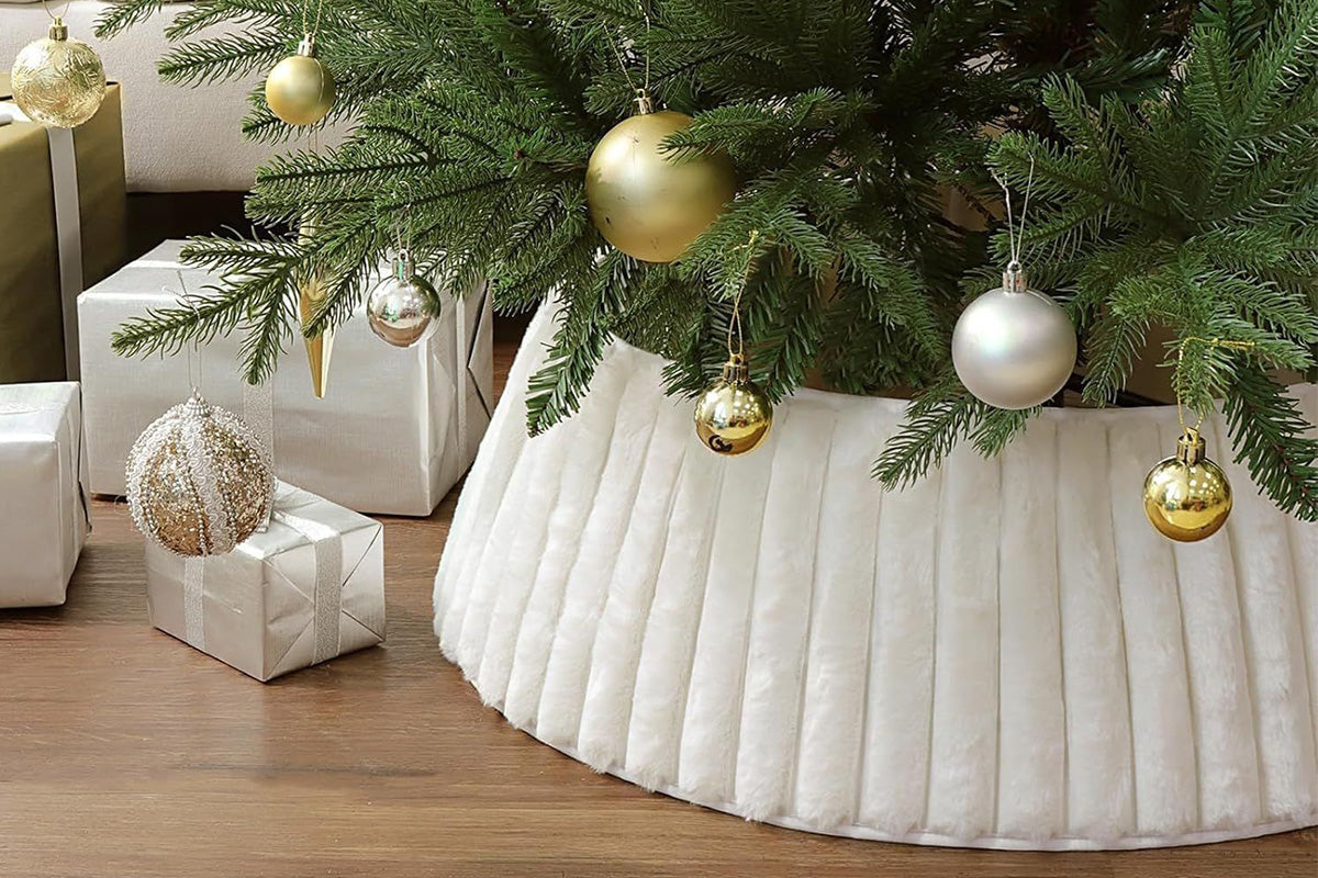 Christmas Tree Collar With Stripe Textured Pattern Christmas Tree Skirt Base