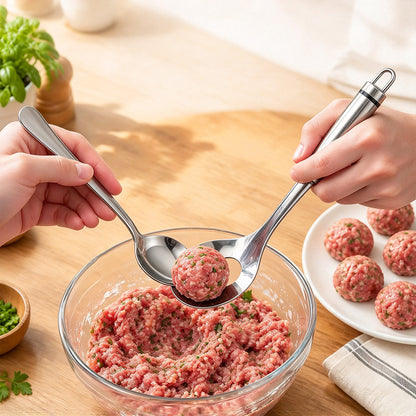 4 Piece Stainless Steel Meatball Maker Spoon and Auxiliary Spoon Set