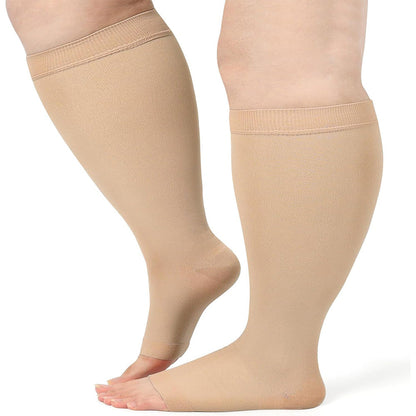 Pair of Compression Sock Wide Calf Leg Support Sleeves Nude