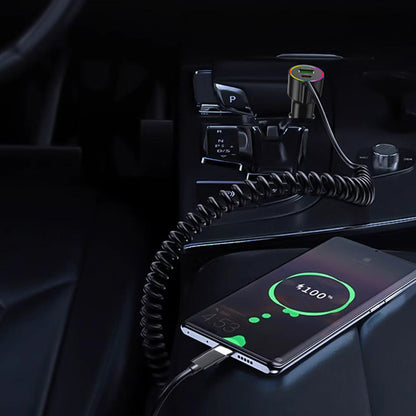 3-in-1 Car Charger ¨C Retractable Coiled Cable with USB and Type-C Fast Charging