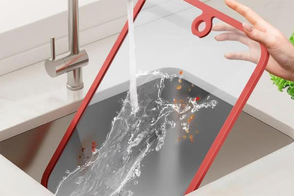 2Pcs Tempered Glass Cutting Board with Non-Slip Edges and Hanging Hole Dishwasher-security