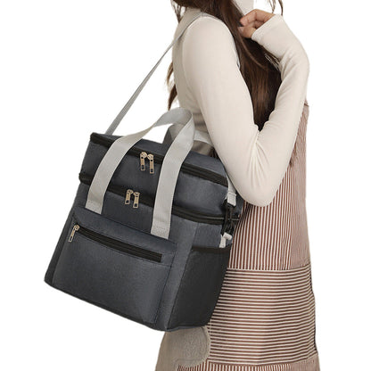 Double Layer Insulated Lunch Bag ââ‚?Portable Cooler Food Tote Gray