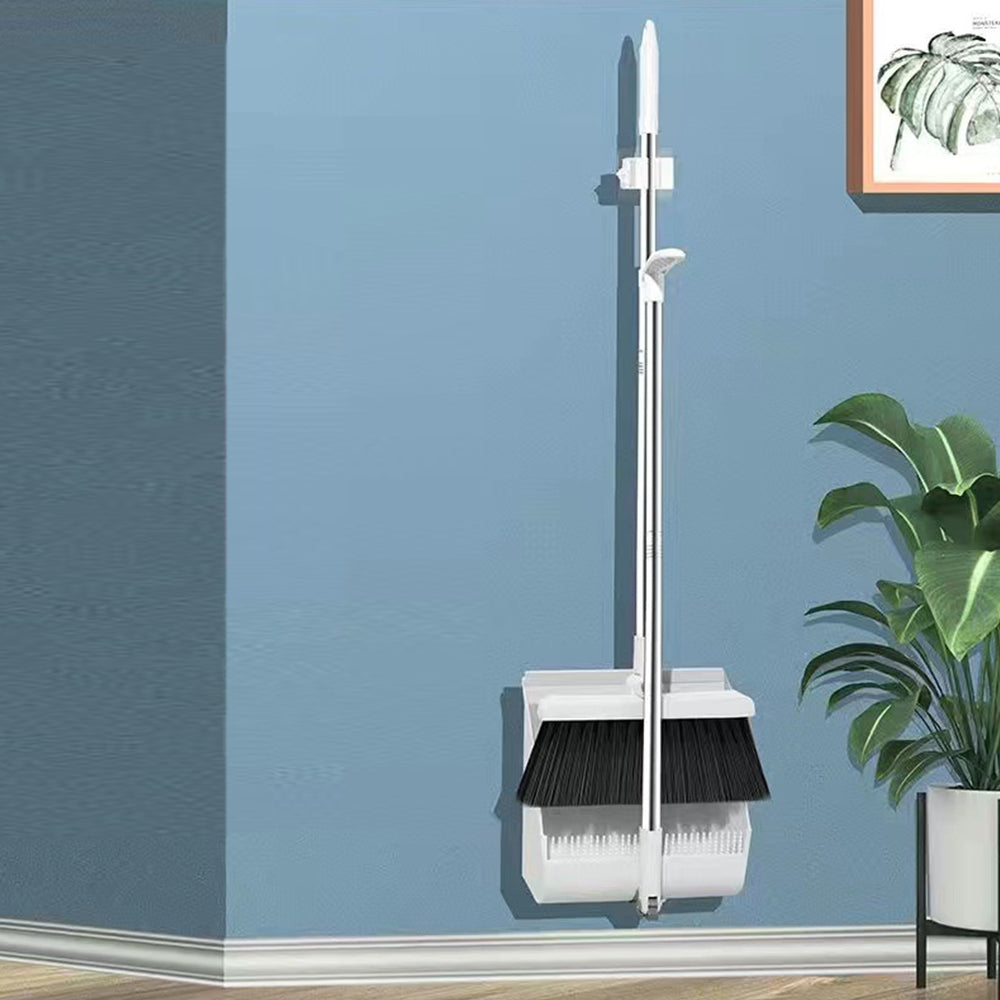 180 Degree Rotatable Broom with Foldable Standing Dustpan Set for Home Office Cleaning White