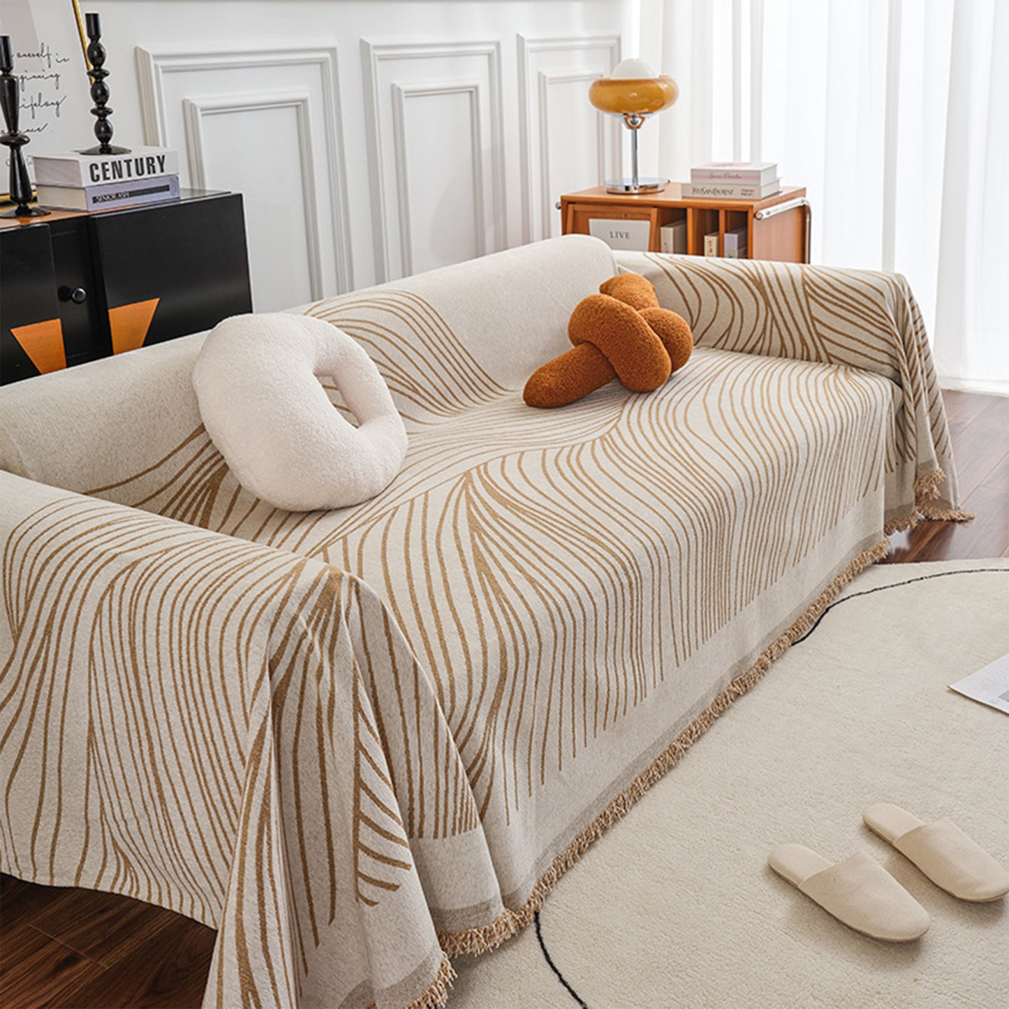 Textured Lightweight Throws for Couch Cover -Beige