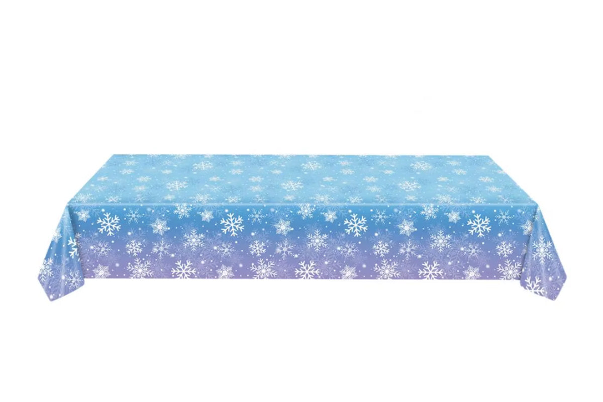 3Pcs Snowflake Tablecloth Blue and Purple Winter Wonderland Disposable Table Cover